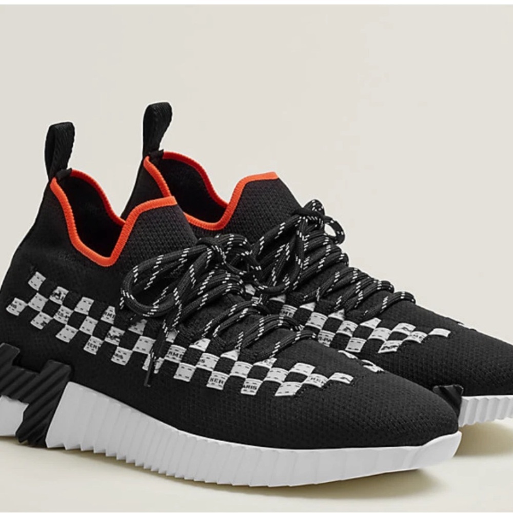 Size 37.5EU NEW HERMES  Black/ White Knit Flex slip-on Sneaker